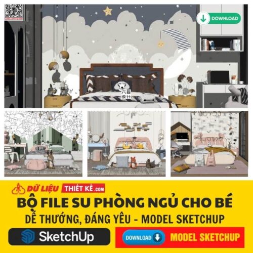 Download Bộ file Sketchup Model Phòng Ngủ Cho Bé Đáng Yêu, Dễ Thương
