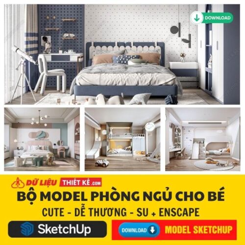 Bộ model Phòng Ngủ cho Bé Sketchup dễ thương ( File Su + Enscape)