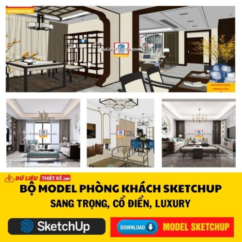 Bộ model Phòng Khách sketchup phong cách Sang Trọng, Cổ điển, Luxury